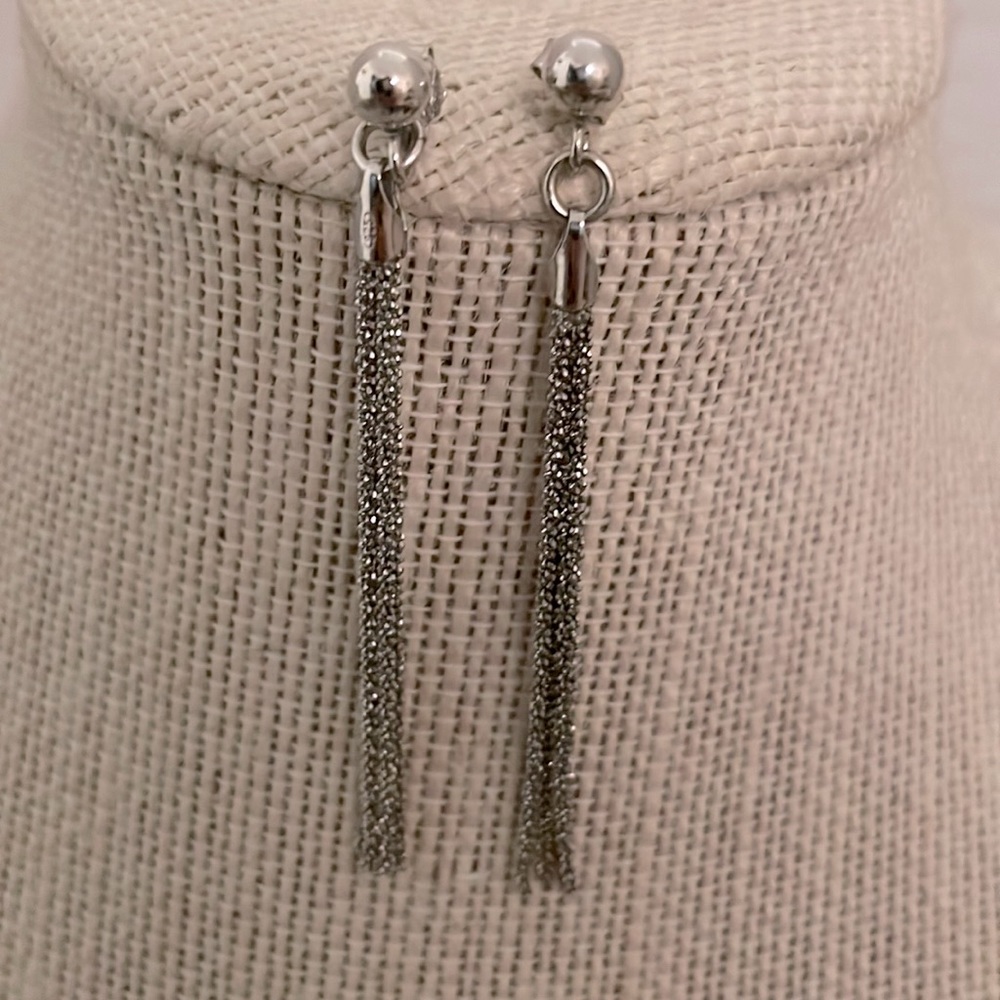 Silver Mesh Tassel Drop Earrings - Women Jewelry Earrings